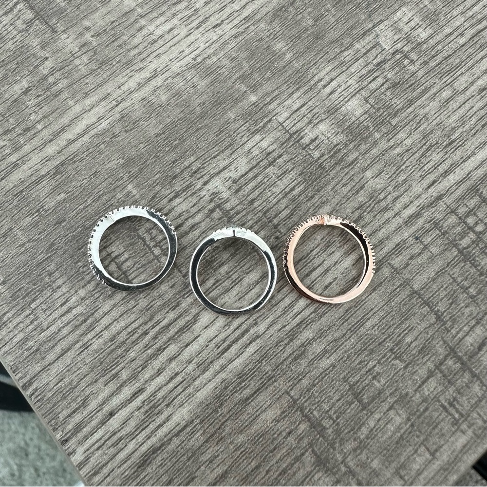 3 Pandora Wishbone Pinky Rings Rose gold and Sterling Silver Size 3 - Picture 4 of 11